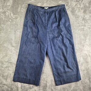Dana Buchman Capri Pants Womens 10 Blue Chambray Pleated Wide Leg Cropped